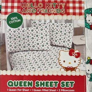 🆕 Hello Kitty Sheet Set Queen Festive Holiday Christmas Wreath Cotton